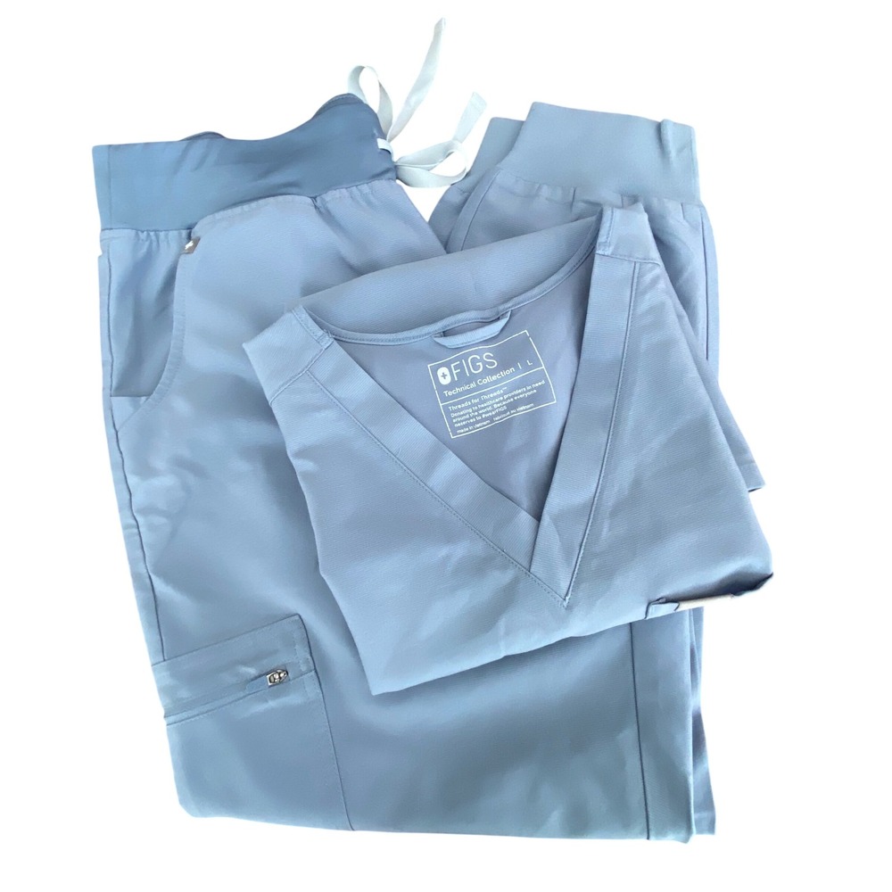 FIGS Technical Collection Scrub Set Catarina Top Zamora Joggers Blue Gray
L L/P